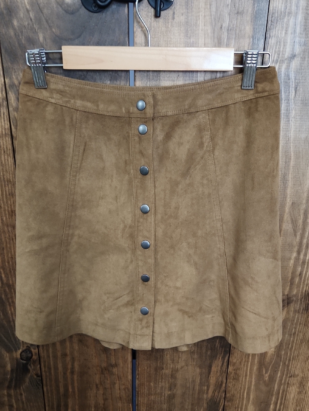 Abercrombie & Fitch Suede Button-Front A-Line Skirt - Camel Brown